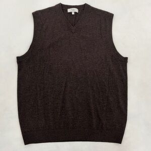 Turnbury Men L Sweater Vest Brown Merino Wool V-Neck Ribbed Hem Outdoor Comfort
